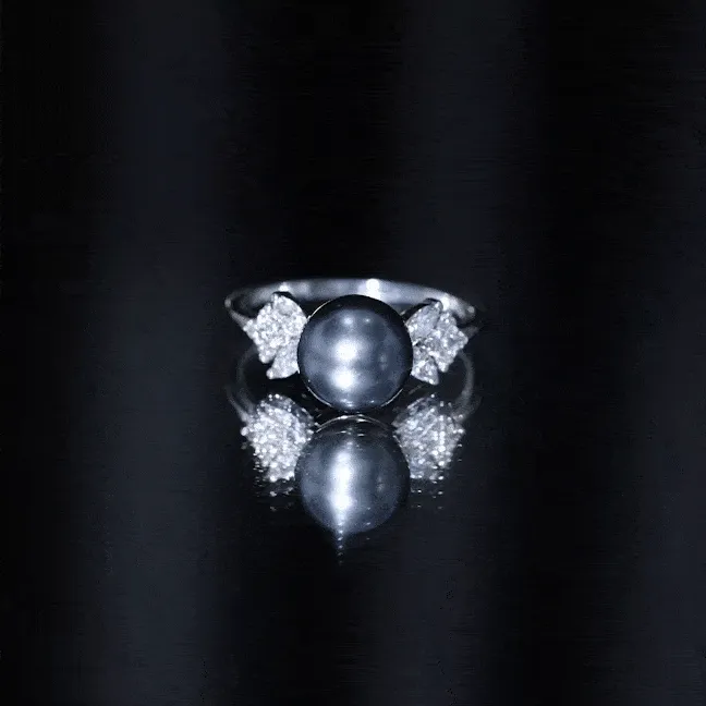 Nature Inspired Tahitian Pearl Engagement Ring with Diamond Accent