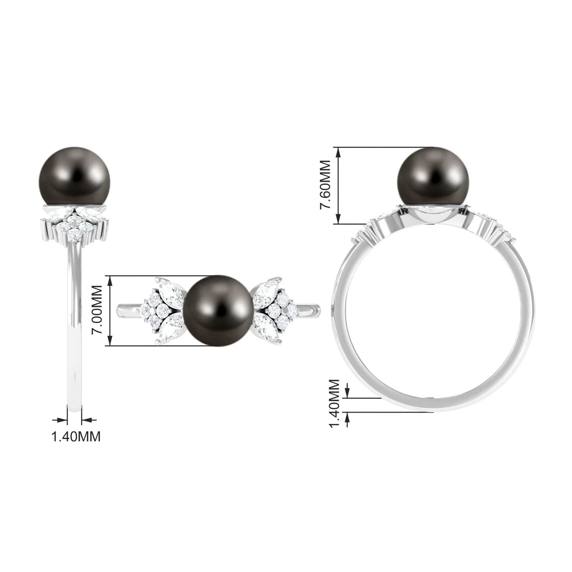 Nature Inspired Tahitian Pearl Engagement Ring with Diamond Accent