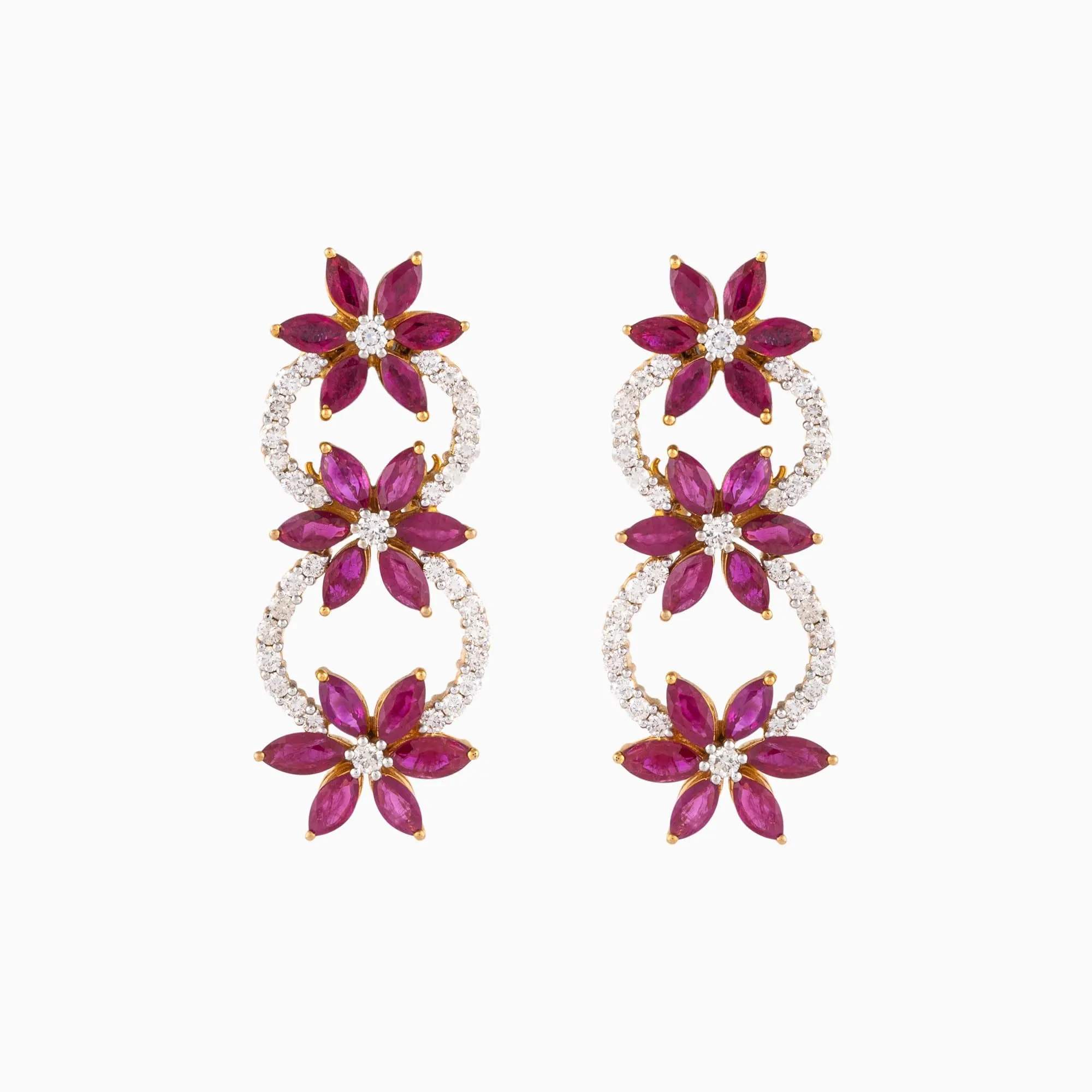 Necklace with Round Diamond and Marquise cut Ruby - GDNE0402