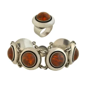 NEILS ERIK FROM Vintage Sterling Silver Amber Bracelet   Ring Set
