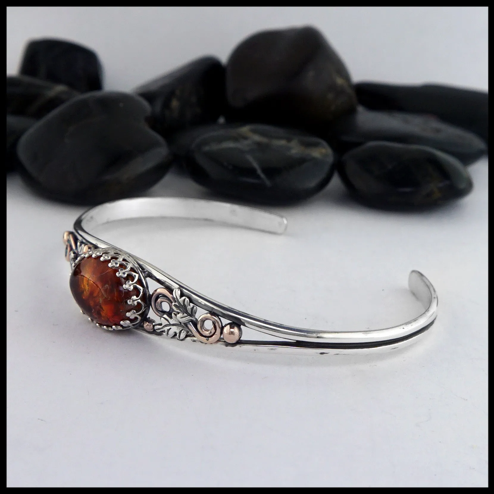 Oak Leaf Cuff Bracelet with Amber