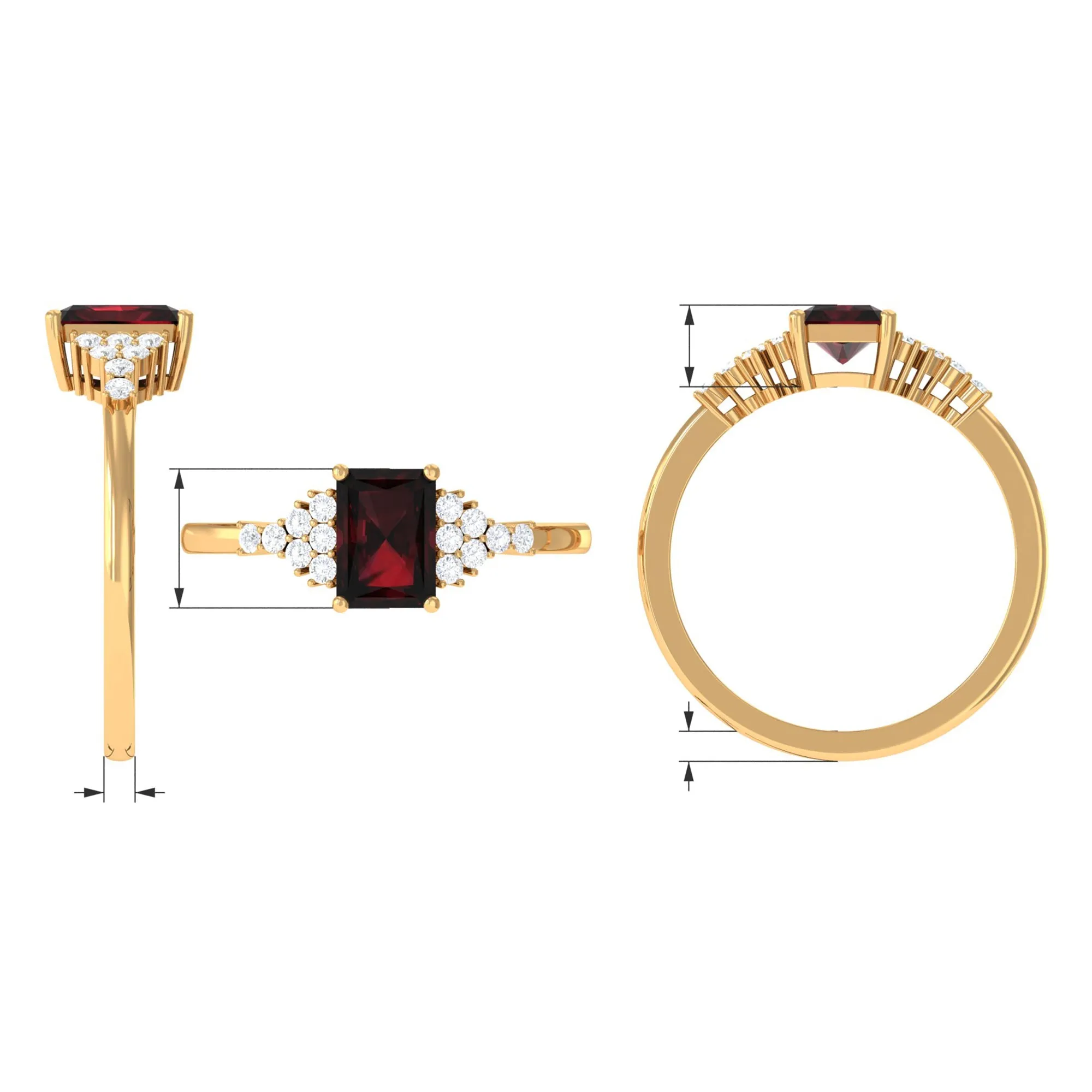 Octagon Cut Garnet and Diamond Solitaire Engagement Ring