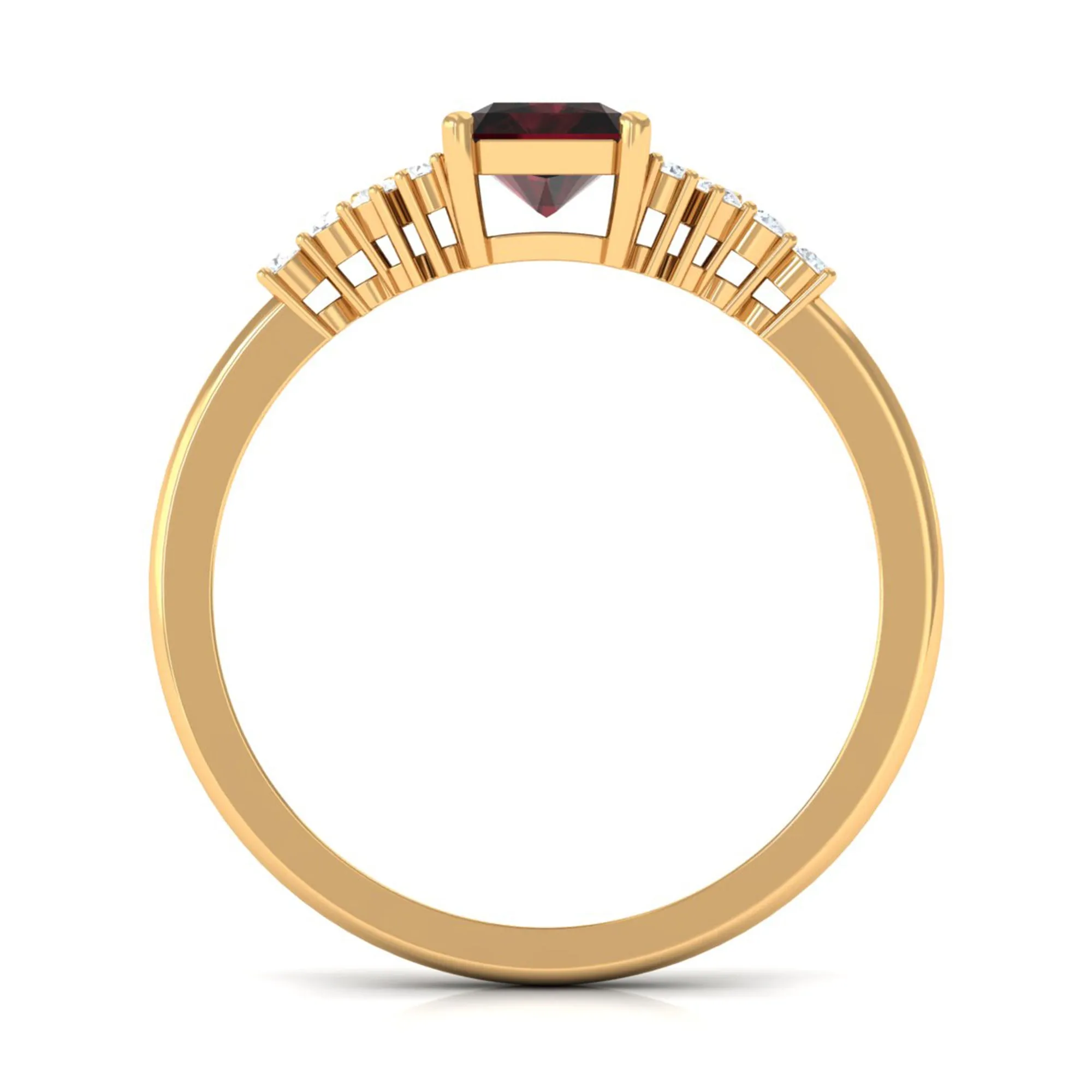 Octagon Cut Garnet and Diamond Solitaire Engagement Ring
