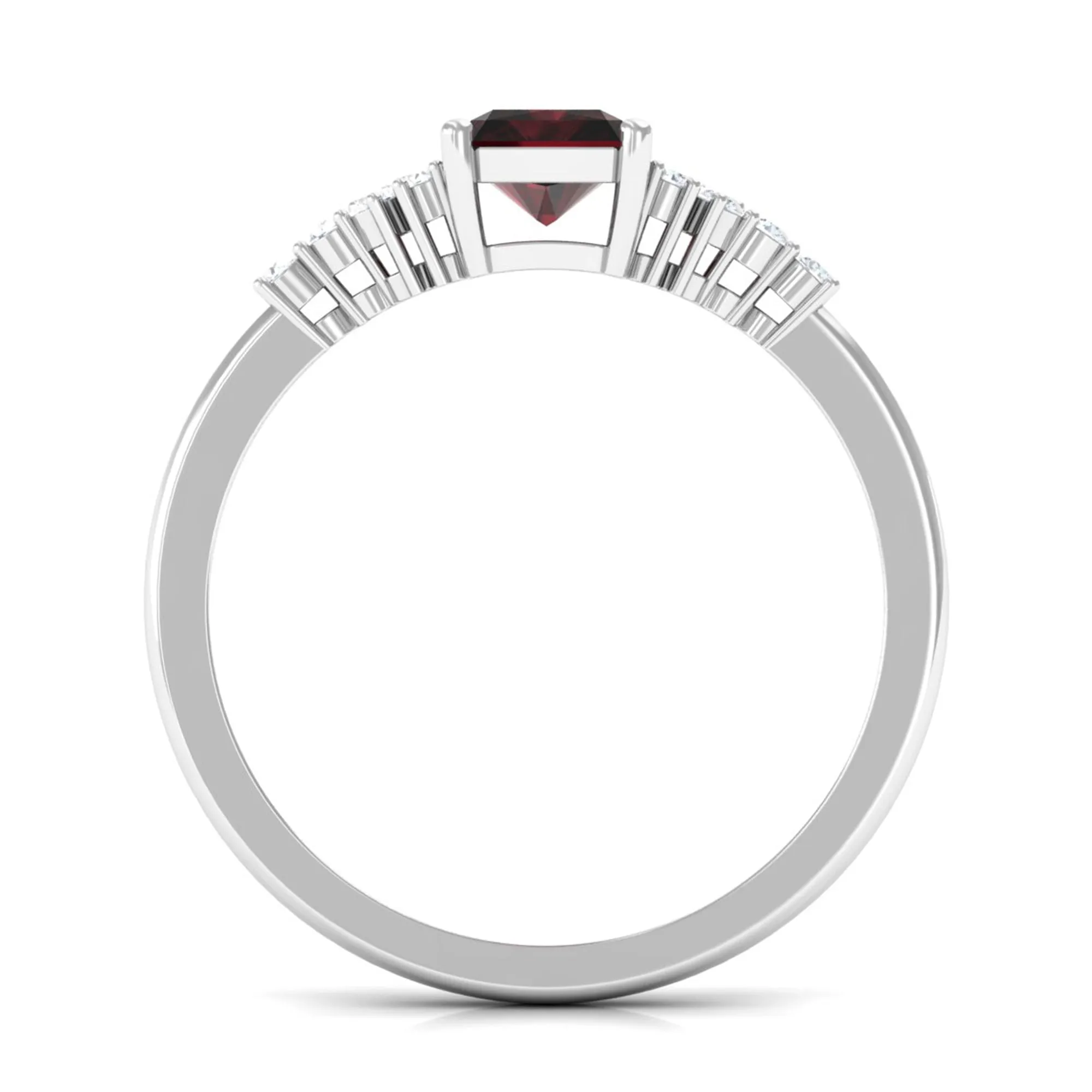 Octagon Cut Garnet and Diamond Solitaire Engagement Ring