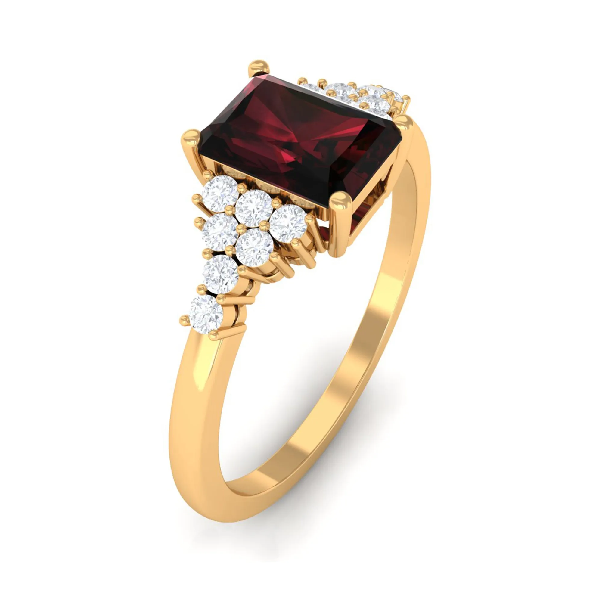 Octagon Cut Garnet and Diamond Solitaire Engagement Ring