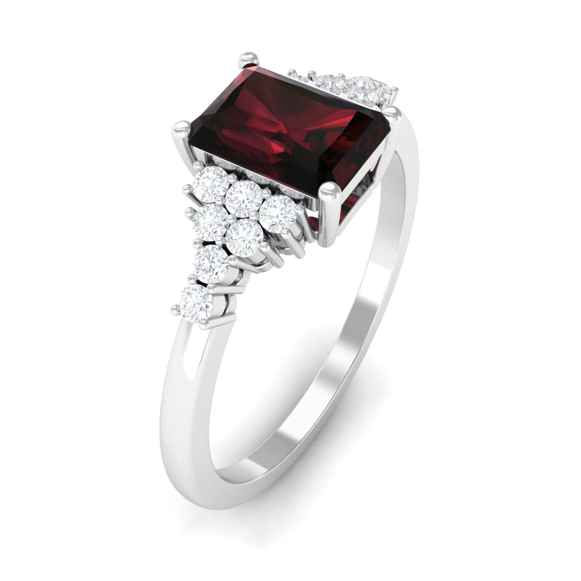 Octagon Cut Garnet and Diamond Solitaire Engagement Ring