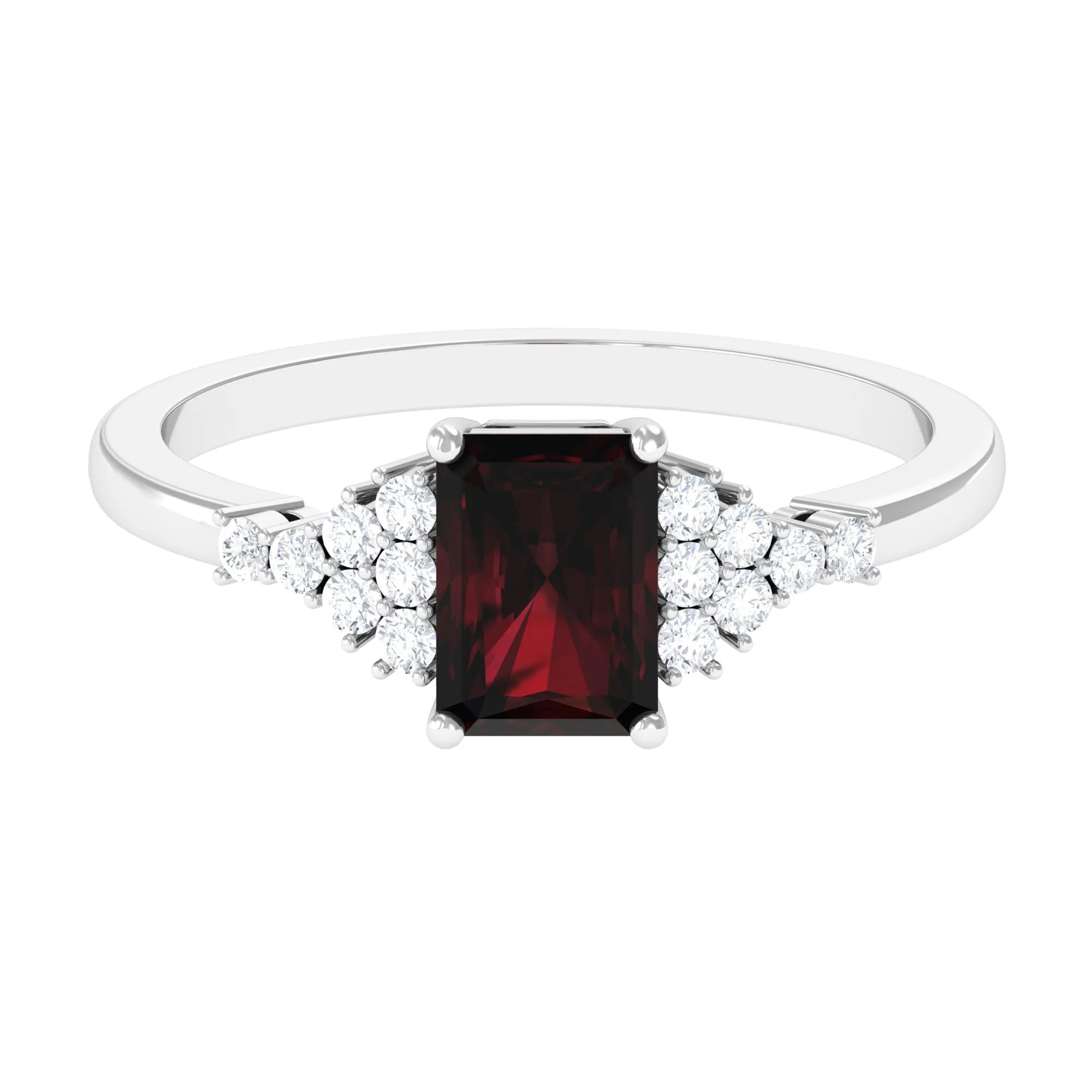 Octagon Cut Garnet and Diamond Solitaire Engagement Ring