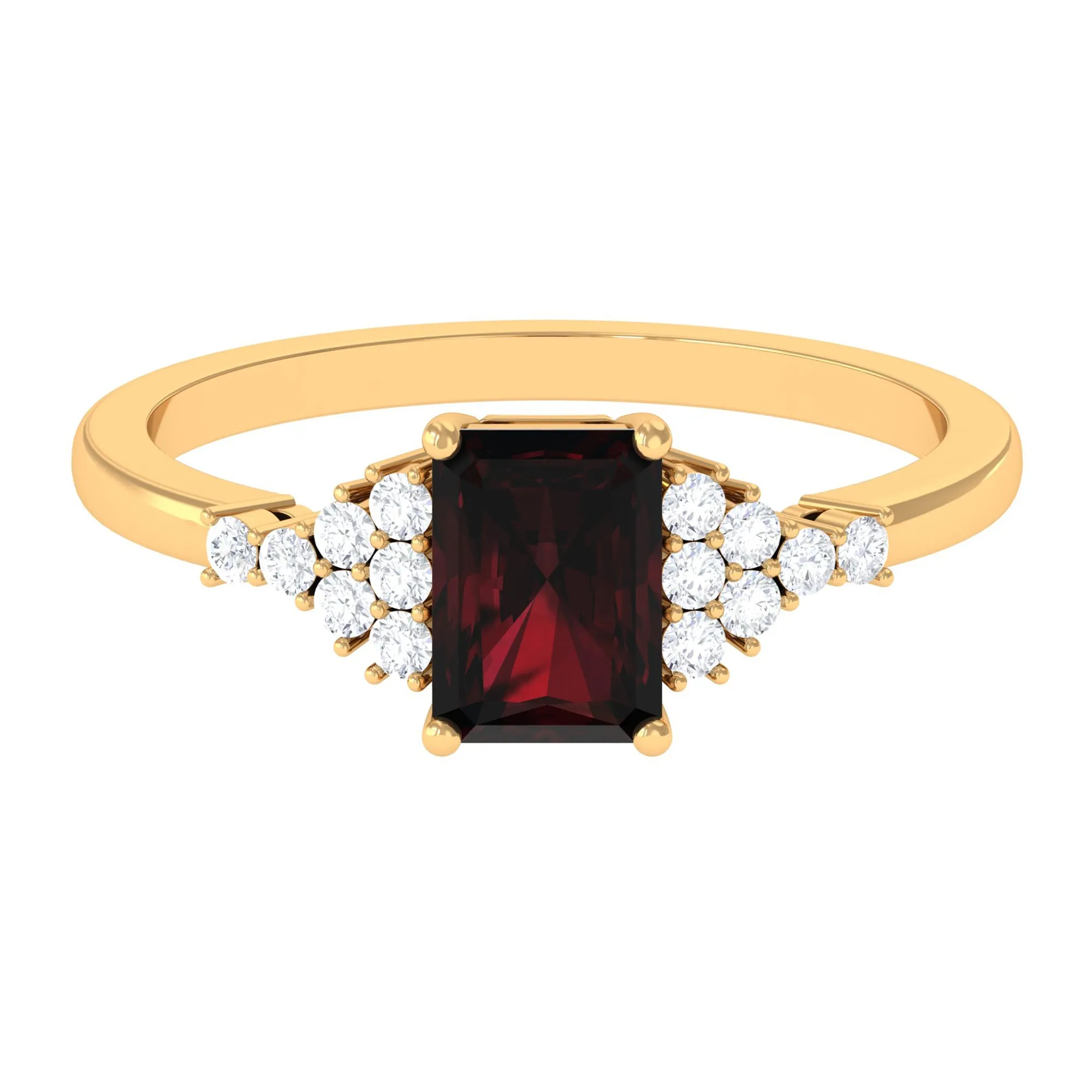 Octagon Cut Garnet and Diamond Solitaire Engagement Ring