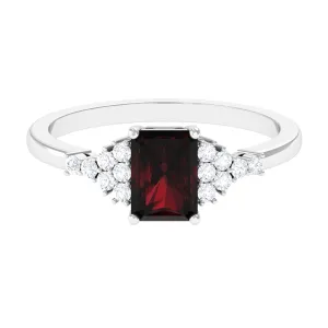 Octagon Cut Garnet and Diamond Solitaire Engagement Ring