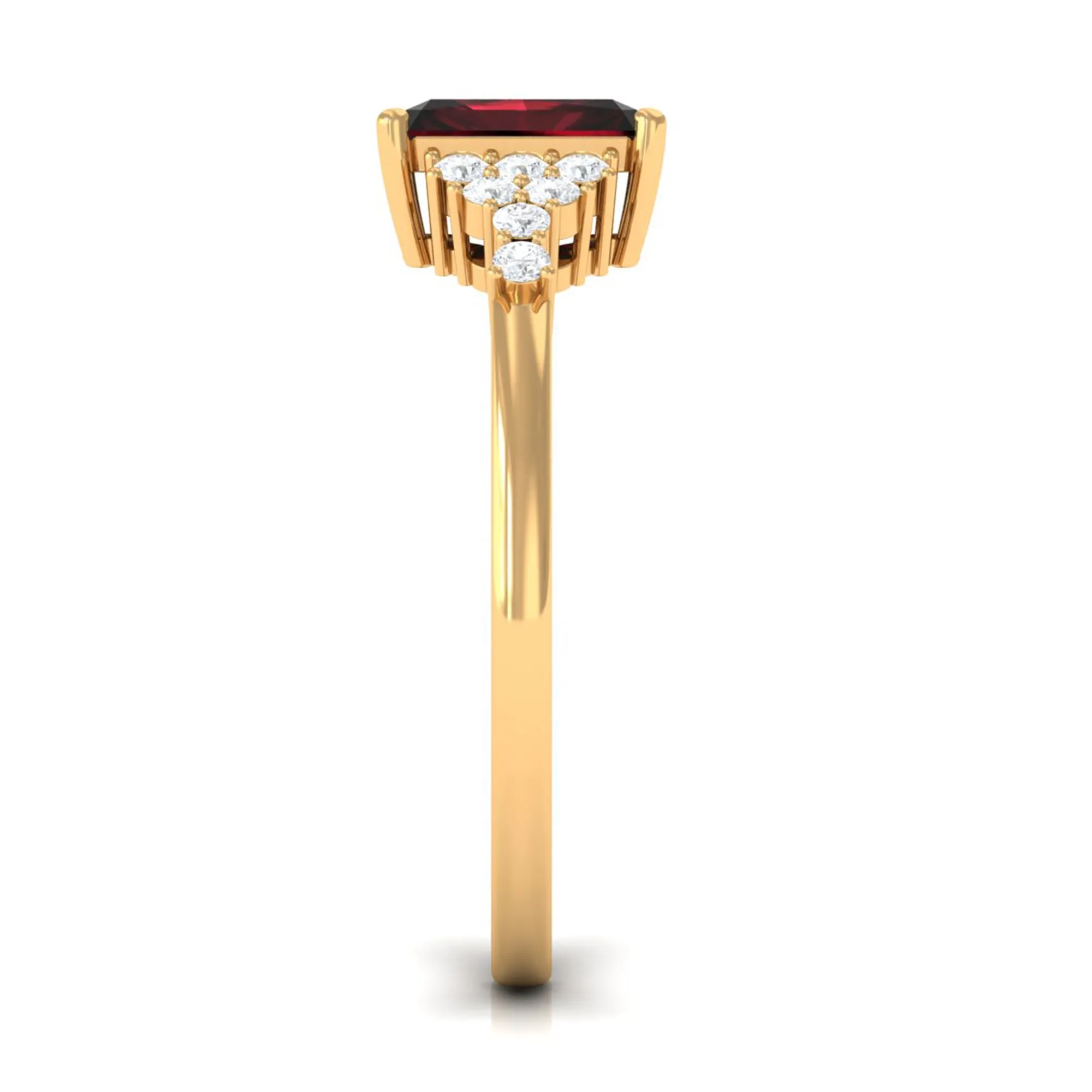 Octagon Cut Garnet and Diamond Solitaire Engagement Ring