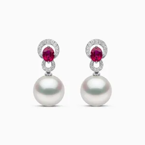 Ophelia 18K Gold South Sea Pearl Oval Ruby Diamond Drop Earrings