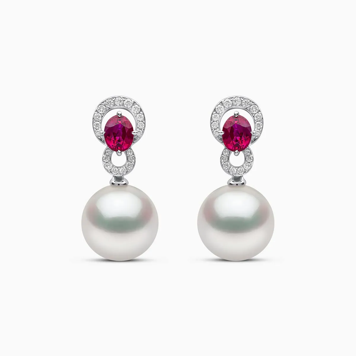 Ophelia 18K Gold South Sea Pearl Oval Ruby Diamond Drop Earrings