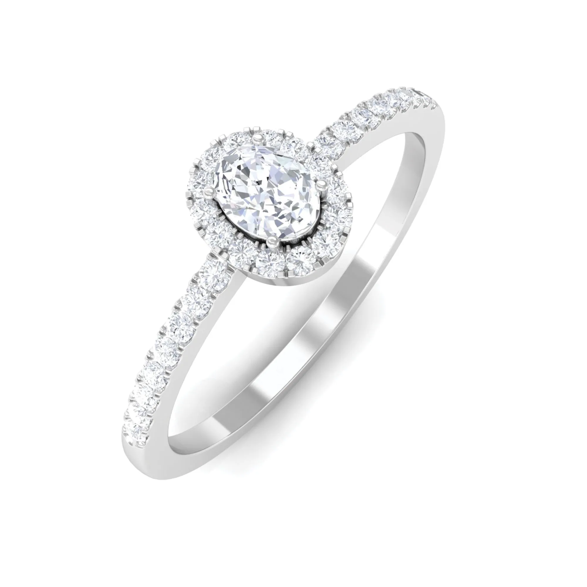 Oval Cut Certified Moissanite Halo Engagement Ring