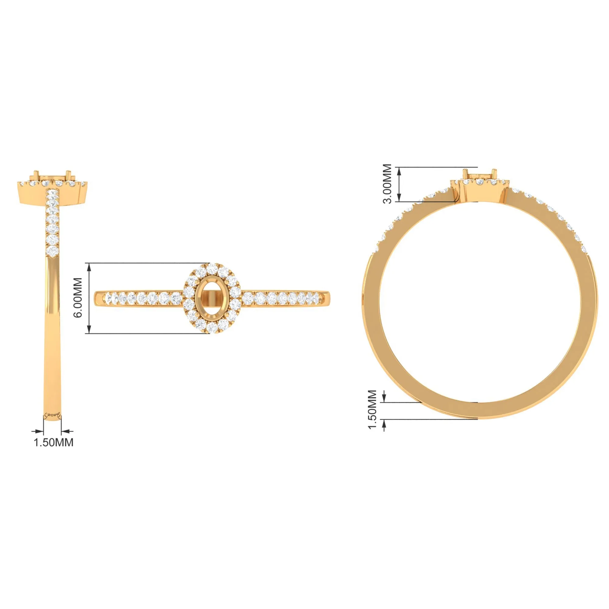 Oval Cut Certified Moissanite Halo Engagement Ring