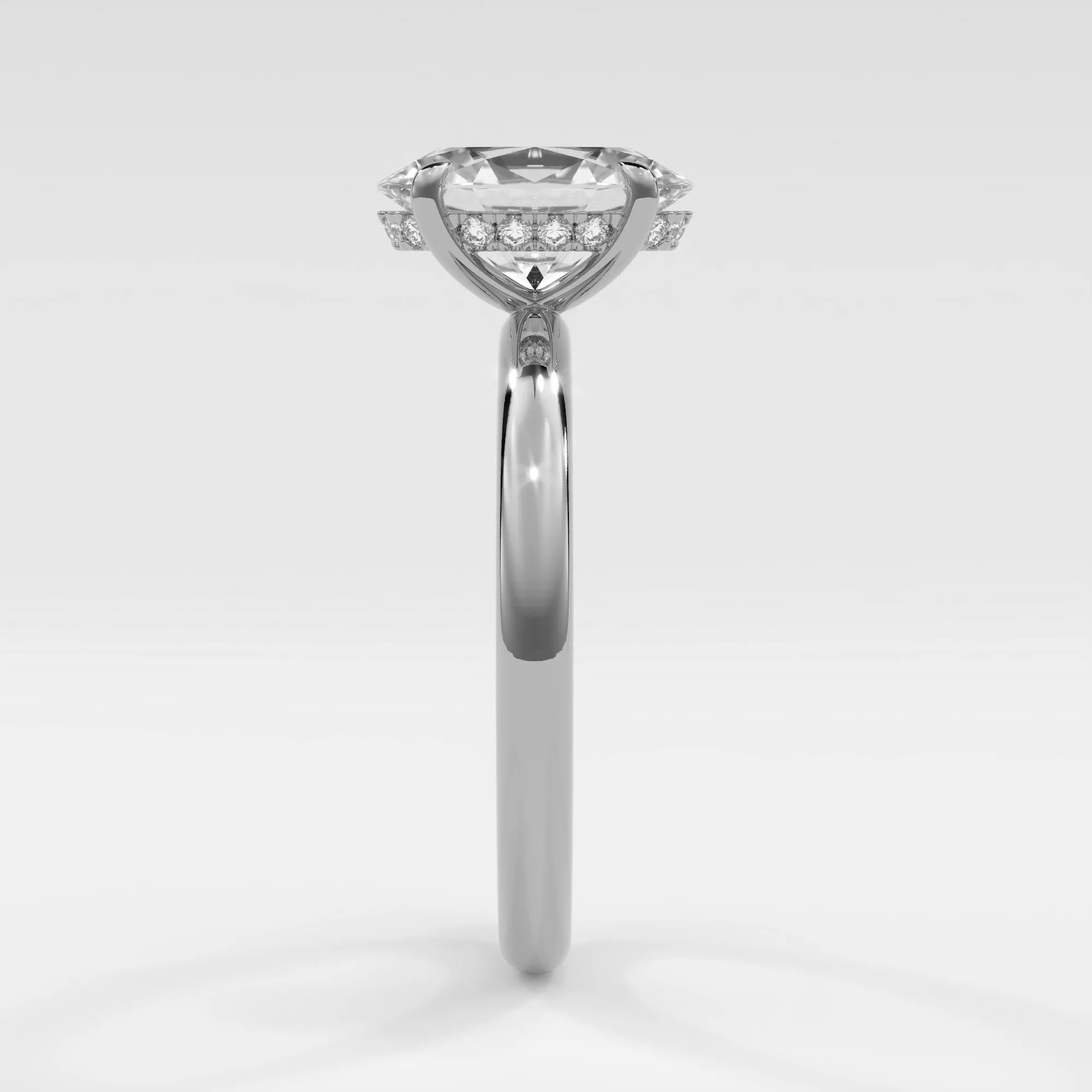 Oval Cut Pave Diamond Hidden Halo, Gold Band