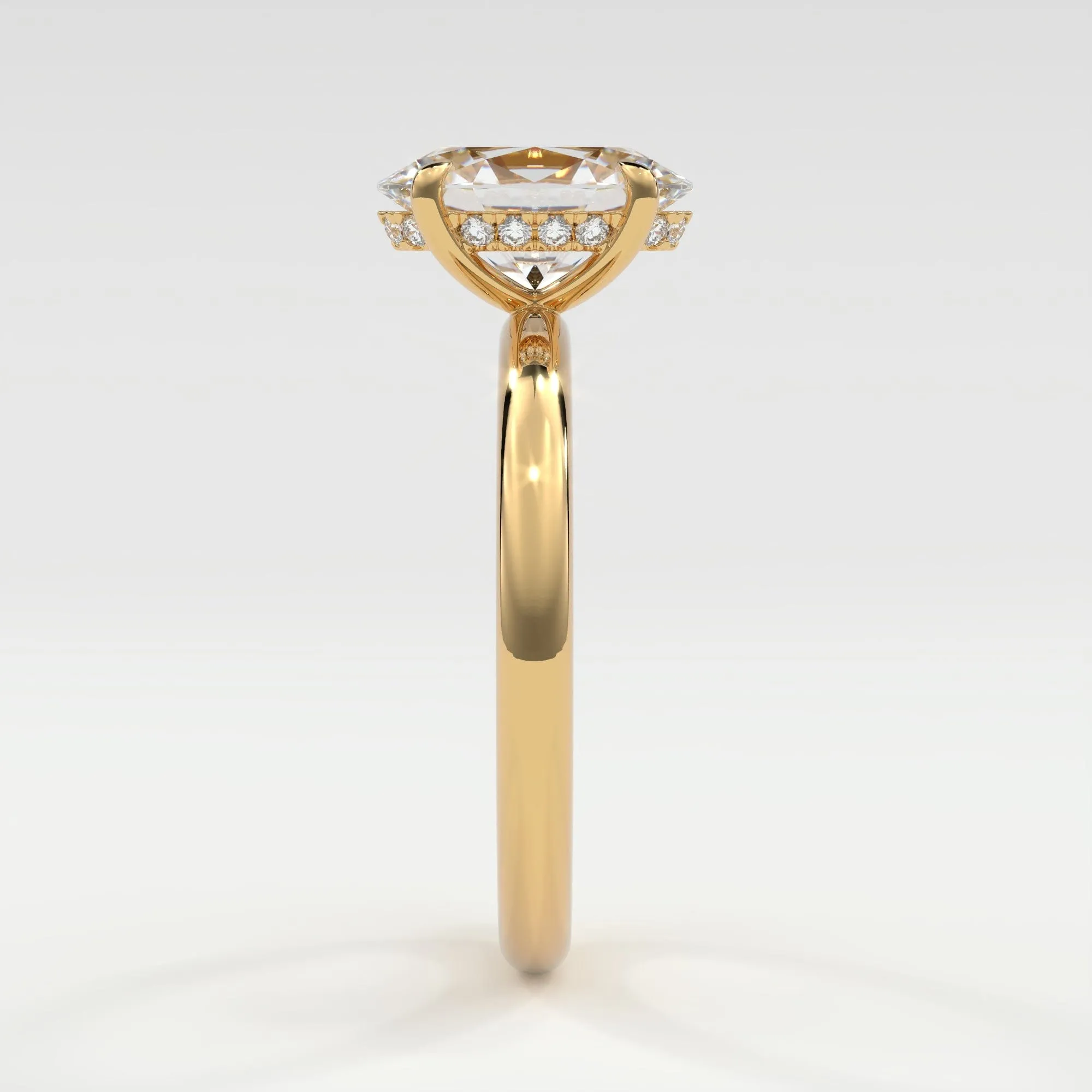 Oval Cut Pave Diamond Hidden Halo, Gold Band