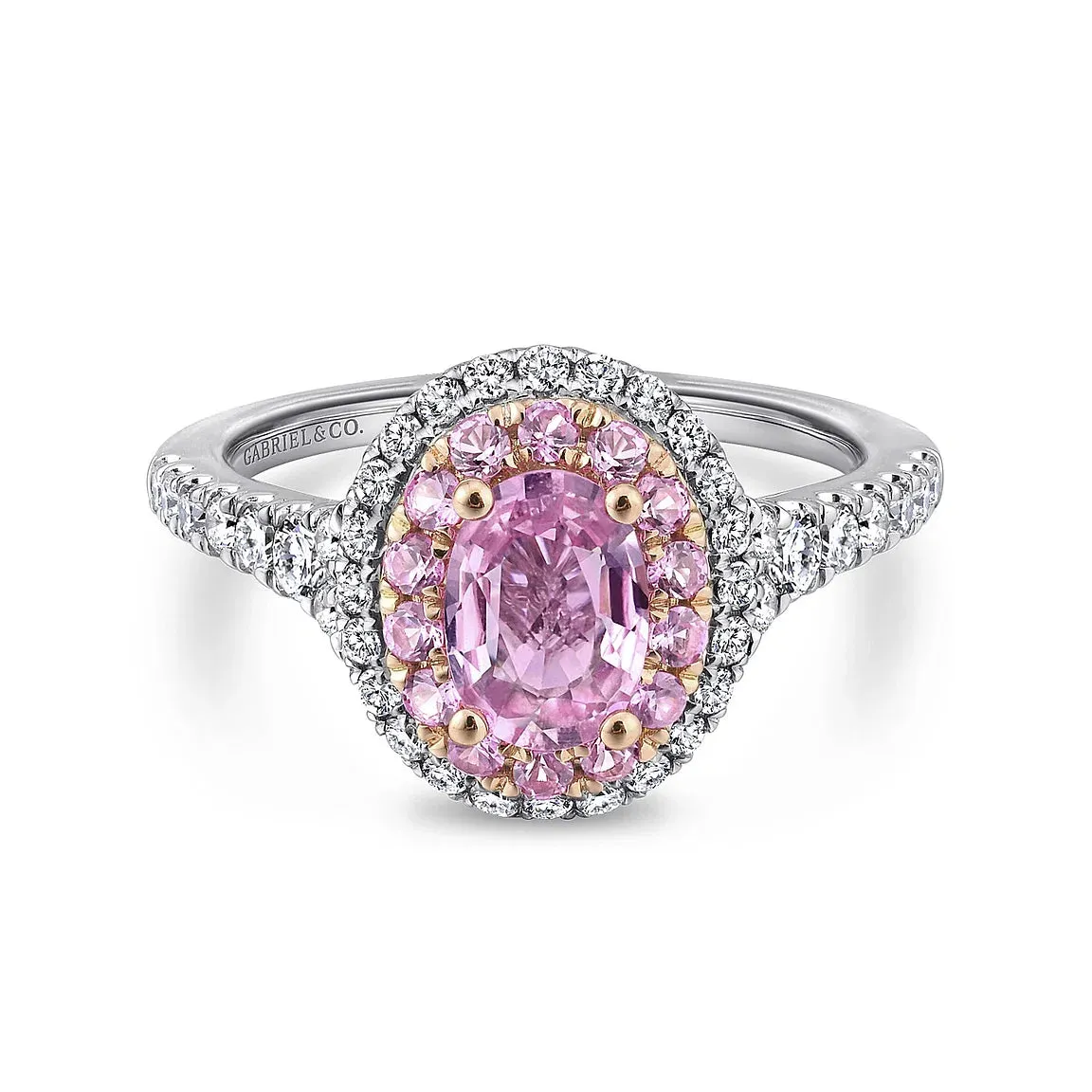 Oval Pink Sapphire Complete Diamond Engagement Ring