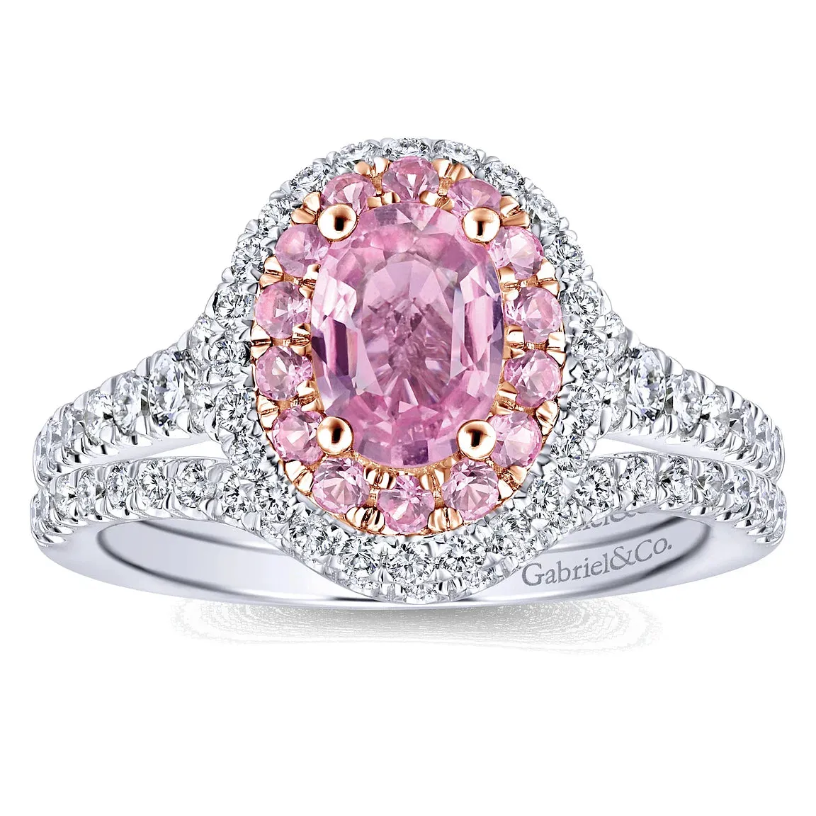 Oval Pink Sapphire Complete Diamond Engagement Ring