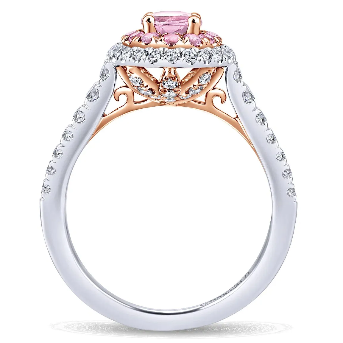 Oval Pink Sapphire Complete Diamond Engagement Ring