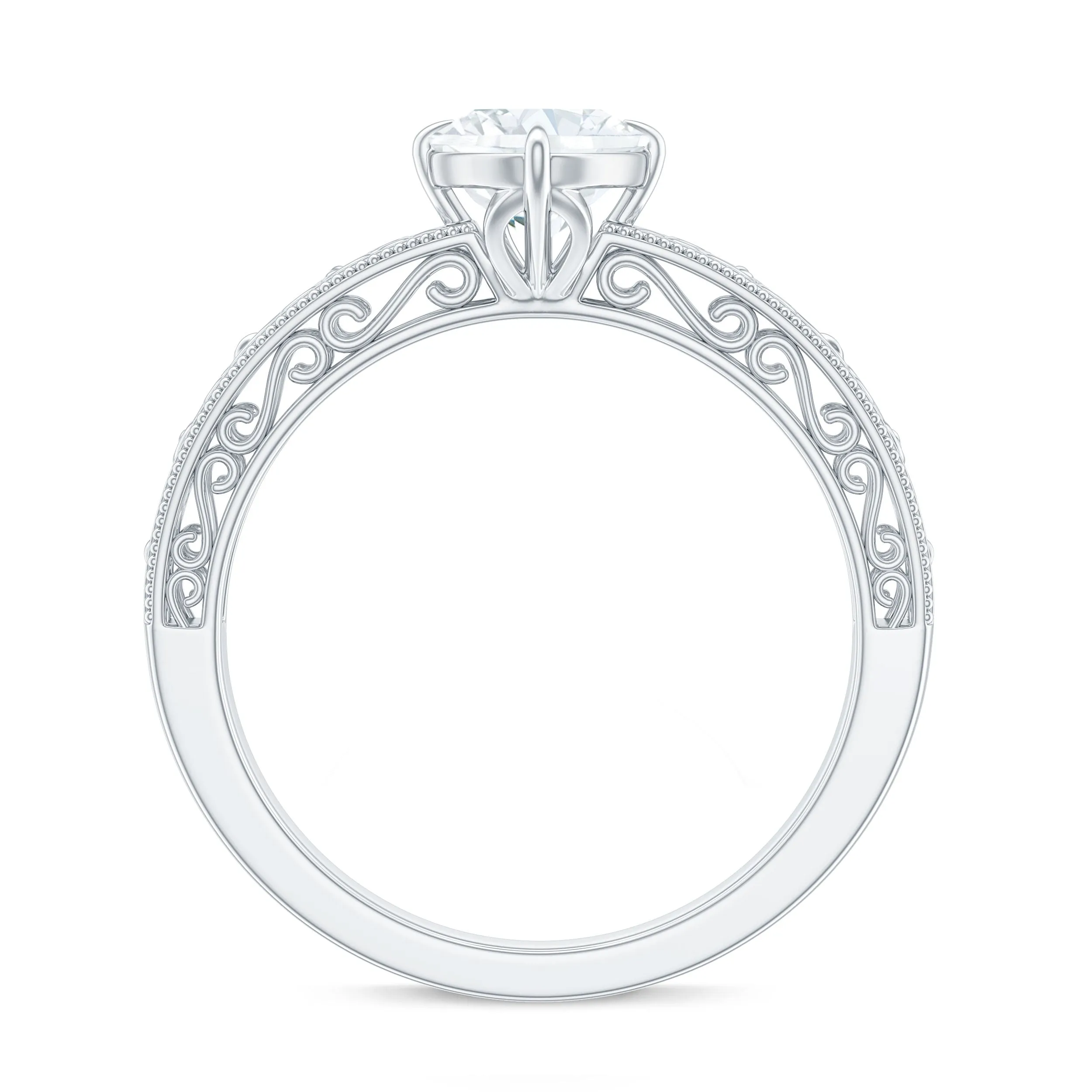 Oval Shape Solitaire Lab Grown Diamond Filigree Engagement Ring