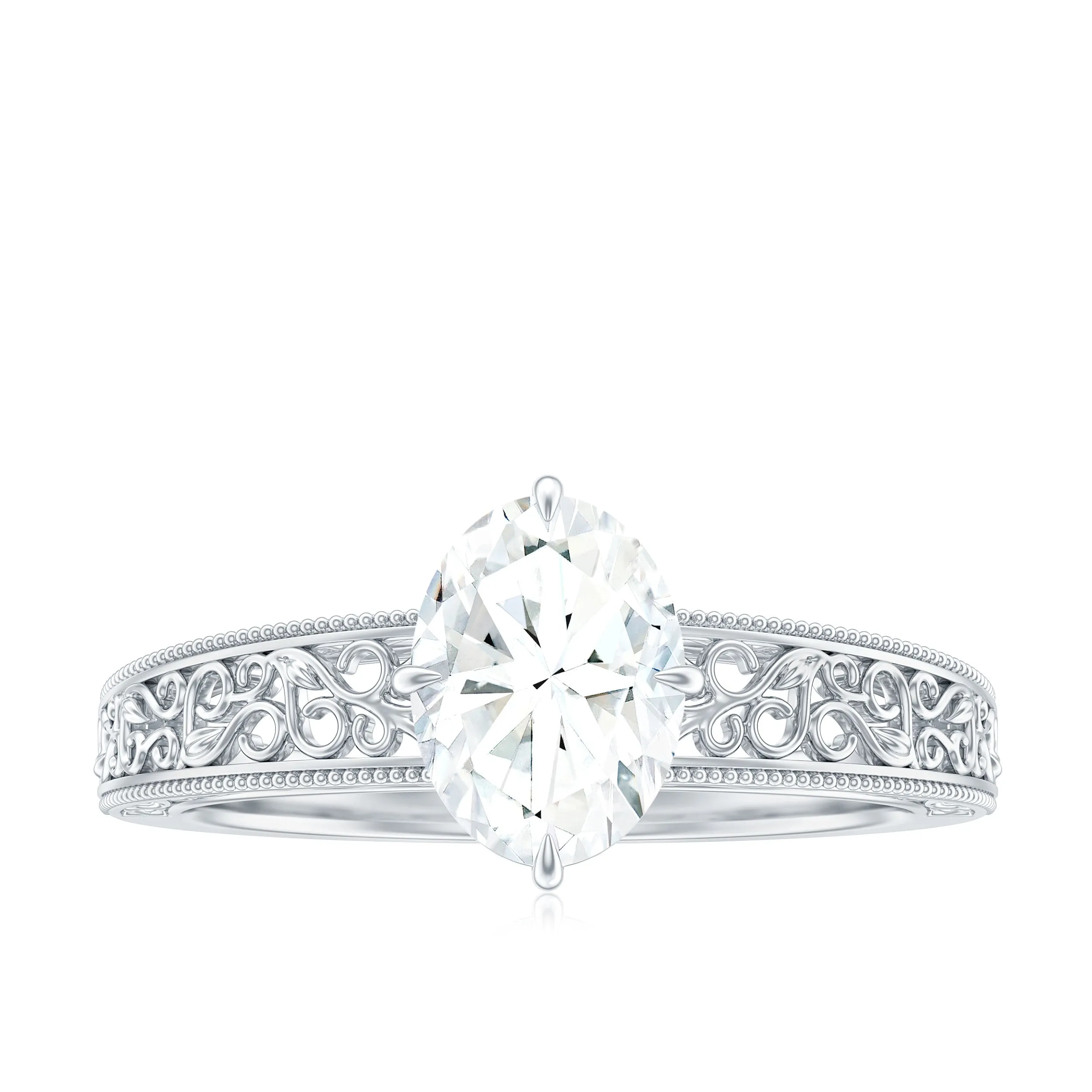 Oval Shape Solitaire Lab Grown Diamond Filigree Engagement Ring
