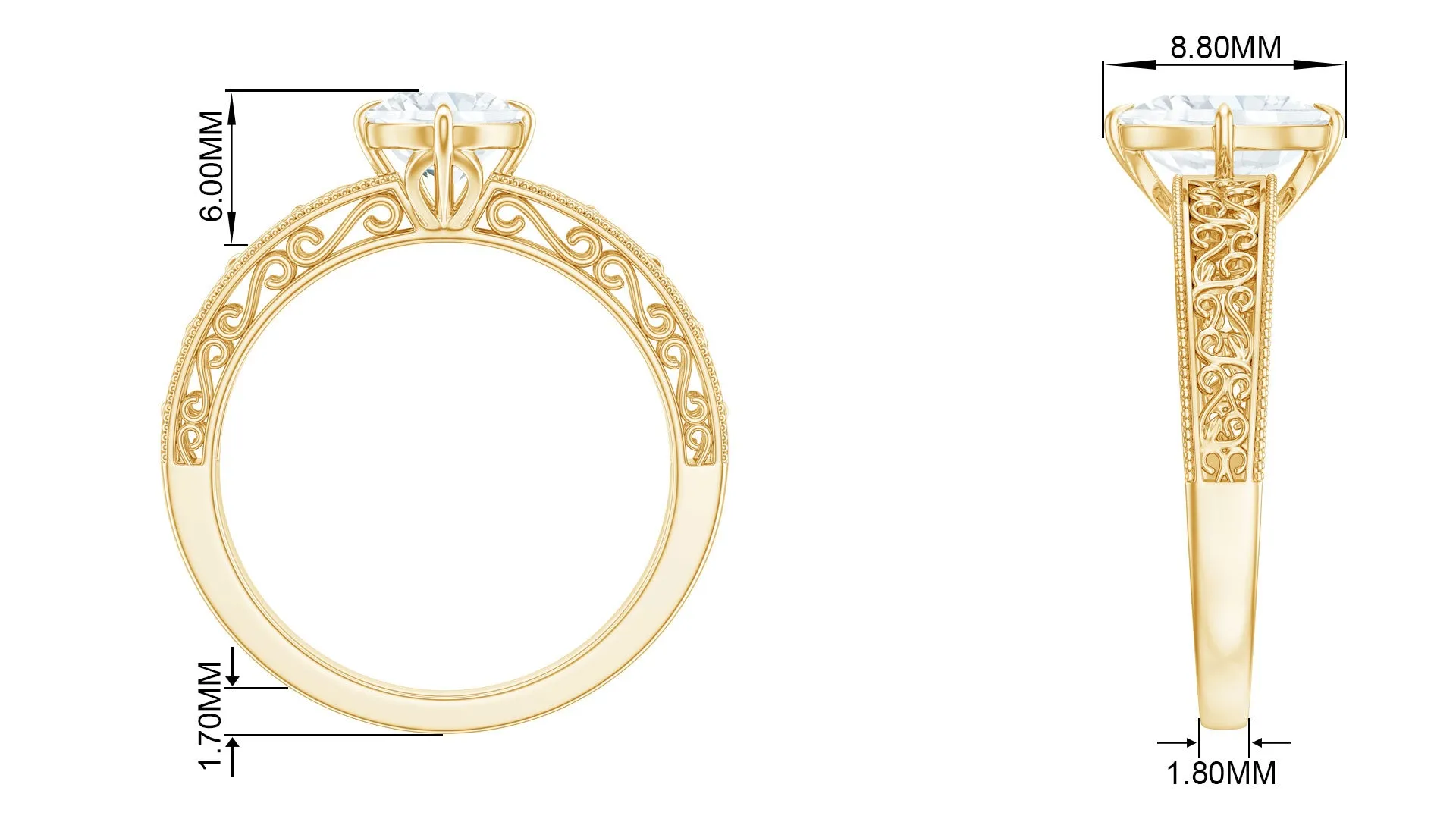 Oval Shape Solitaire Lab Grown Diamond Filigree Engagement Ring