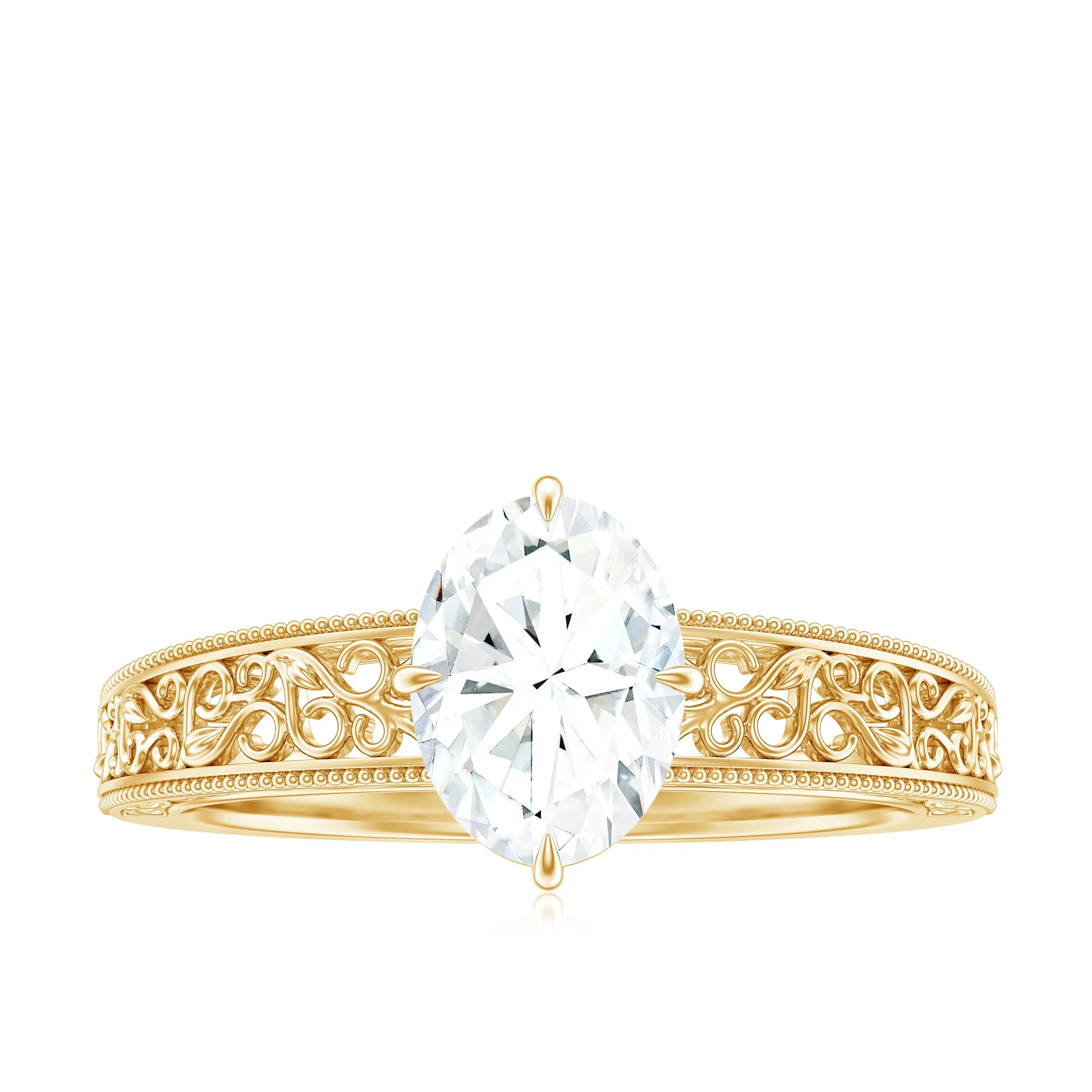 Oval Shape Solitaire Lab Grown Diamond Filigree Engagement Ring