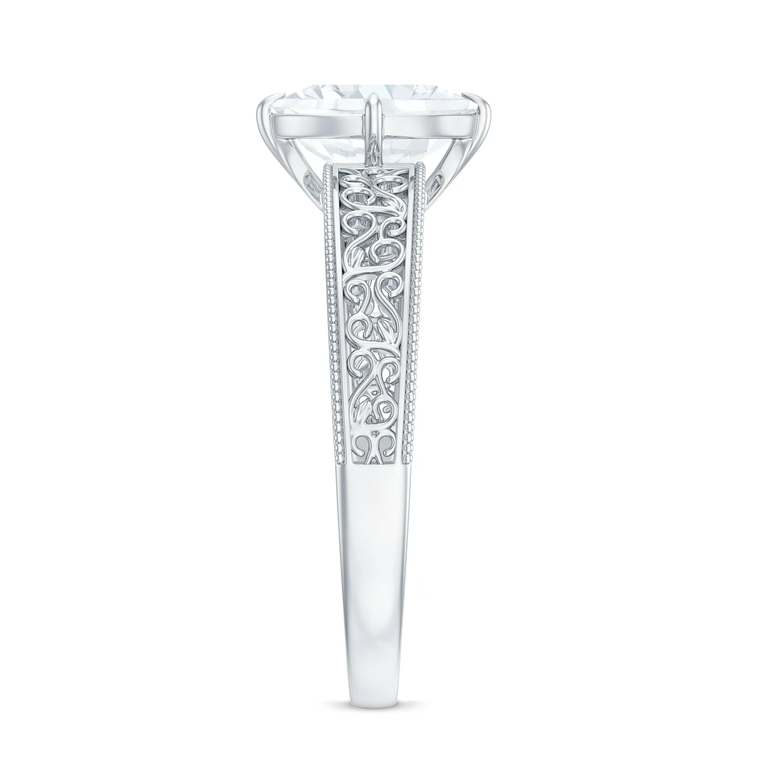 Oval Shape Solitaire Lab Grown Diamond Filigree Engagement Ring