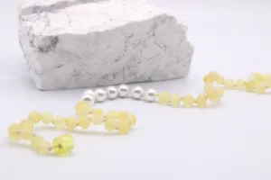 Pearl   Lemon Baltic Amber Necklace ll 12.5 Inch ll POP Clasp