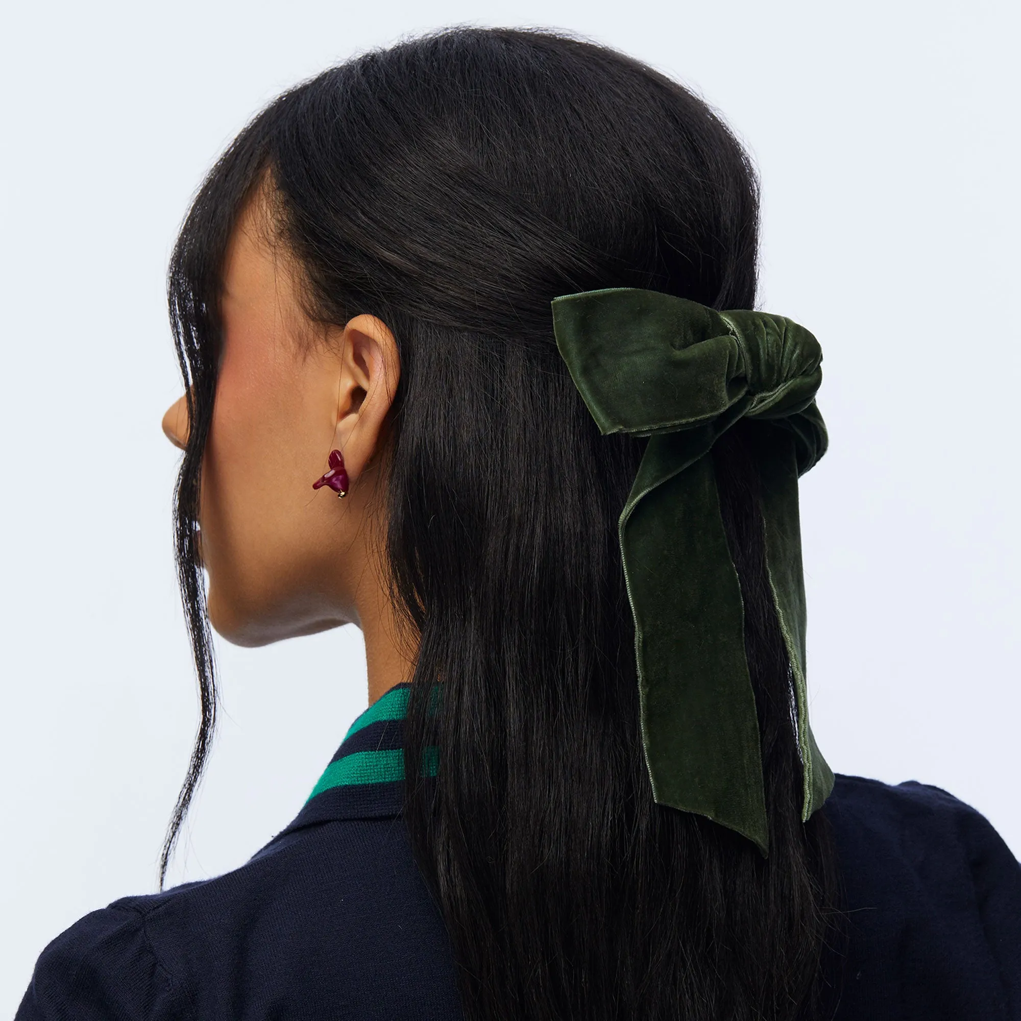 PINE GREEN SHIRLEY VELVET BOW BARRETTE