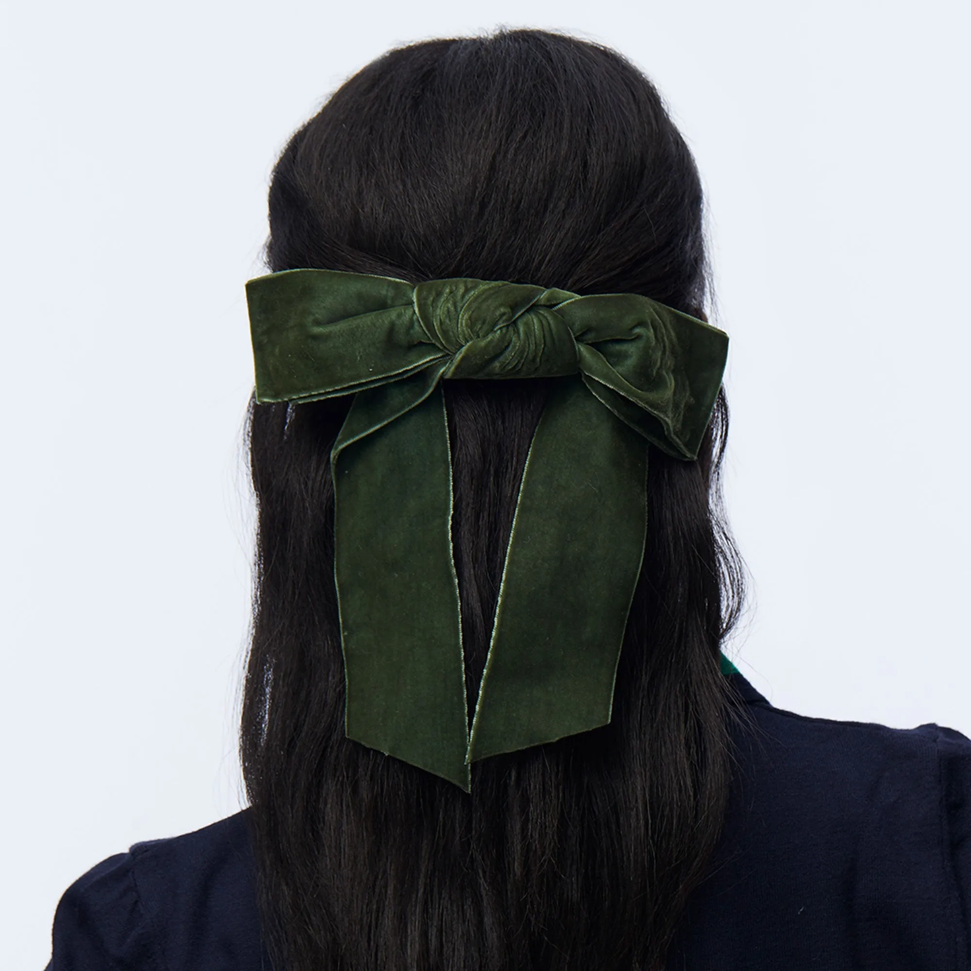 PINE GREEN SHIRLEY VELVET BOW BARRETTE