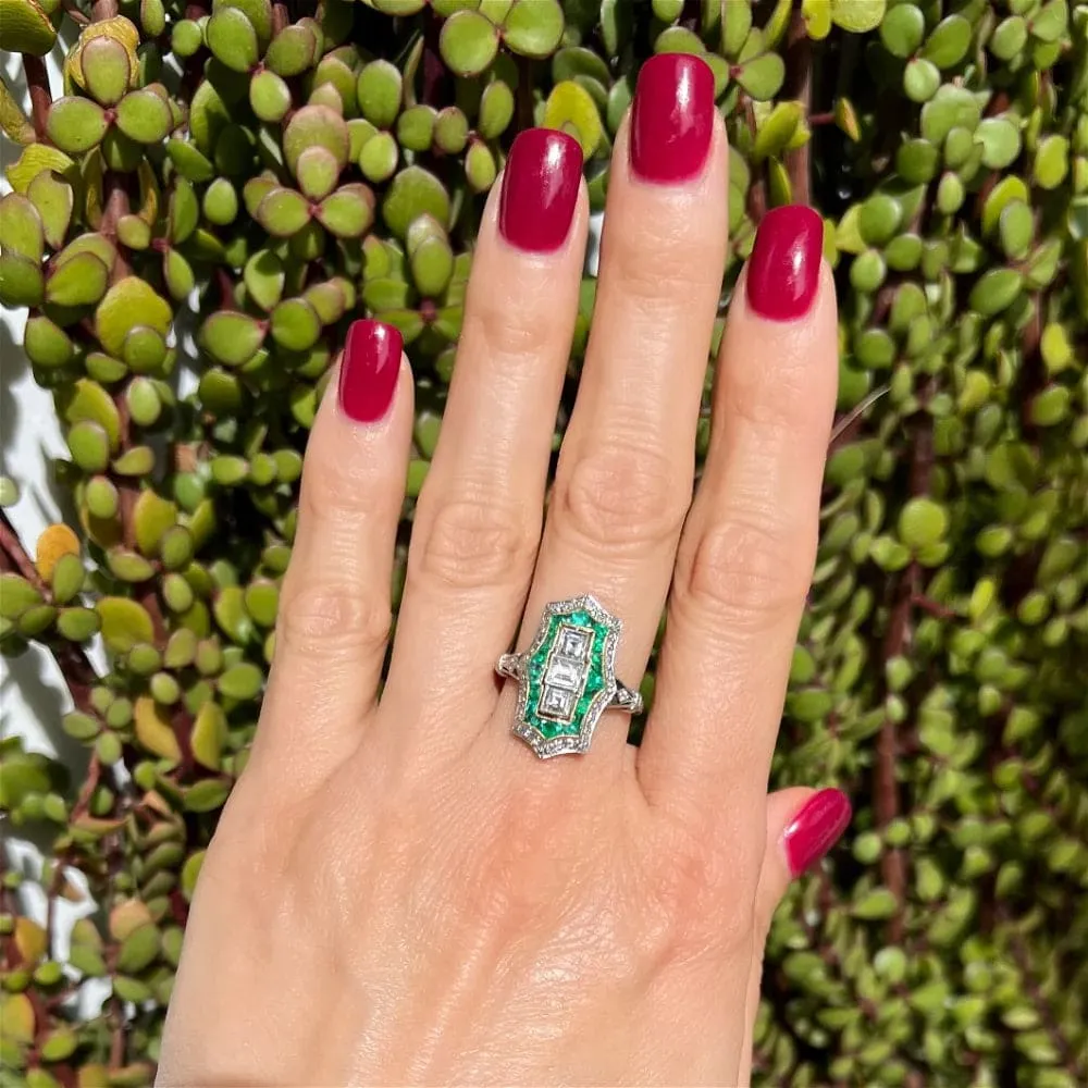Platinum .68tcw Emerald Cut Diamonds, 1.14tcw Emerald & .42tcw Diamond Ring at Regard Jewelry in Austin, Texas