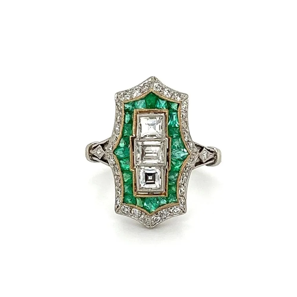Platinum .68tcw Emerald Cut Diamonds, 1.14tcw Emerald & .42tcw Diamond Ring at Regard Jewelry in Austin, Texas