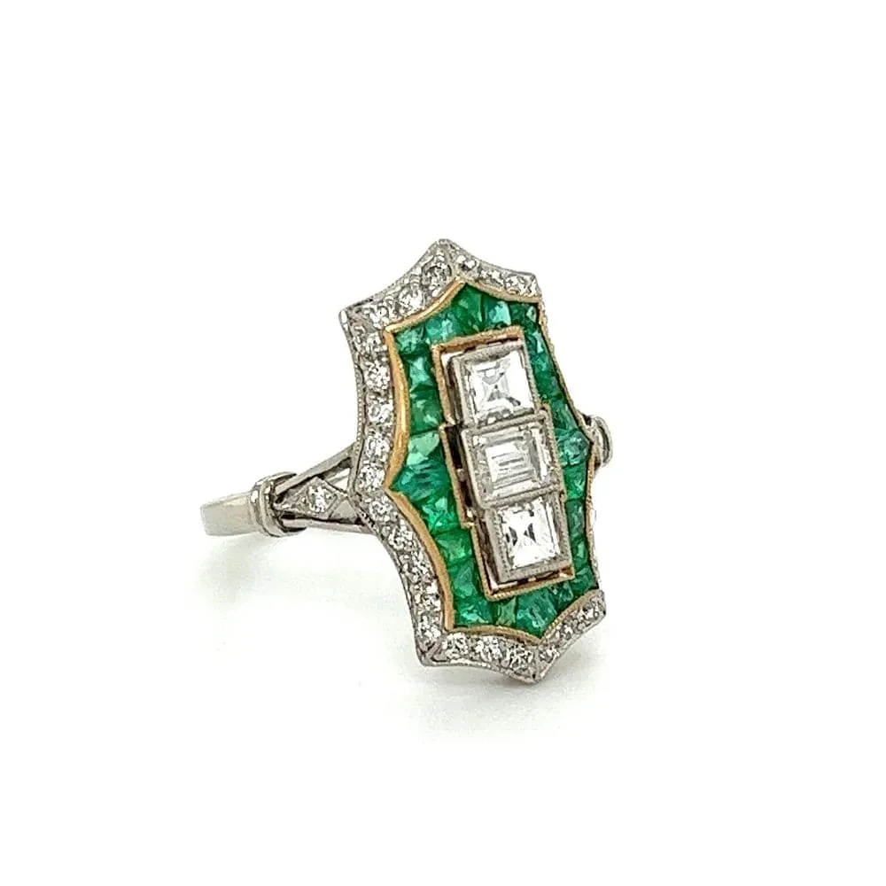 Platinum .68tcw Emerald Cut Diamonds, 1.14tcw Emerald & .42tcw Diamond Ring at Regard Jewelry in Austin, Texas