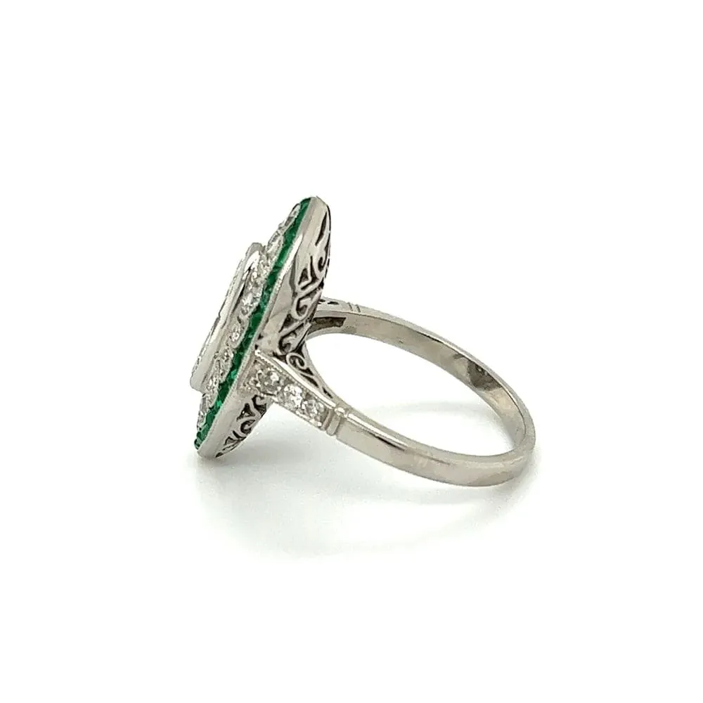 Platinum .70ct Old Cut Marquis, .80tcw Emerald & .60tcw Diamond Ring at Regard Jewelry in Austin, Texas