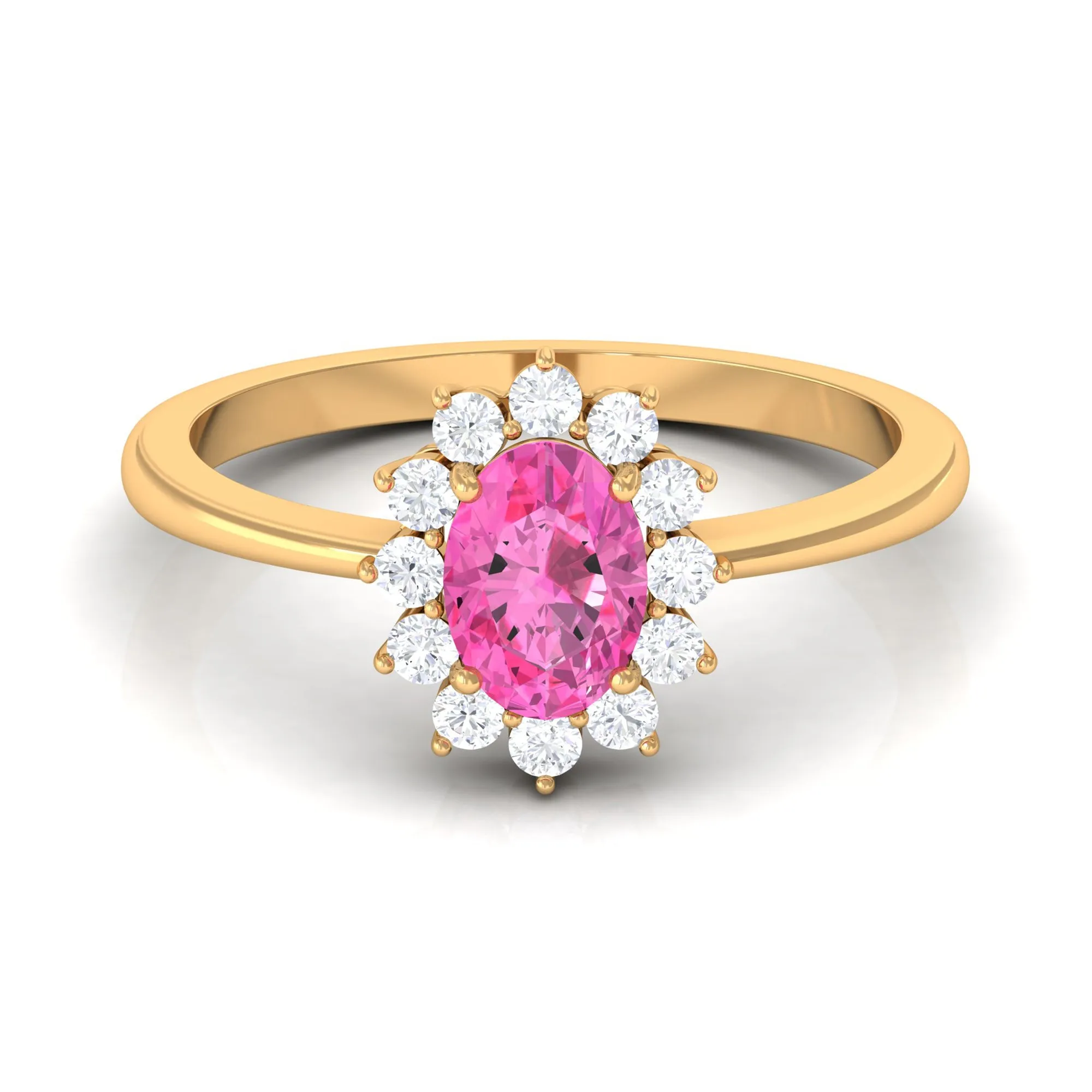Princess Diana Inspired Oval Cut Pink Sapphire Engagement Ring Diamond Halo