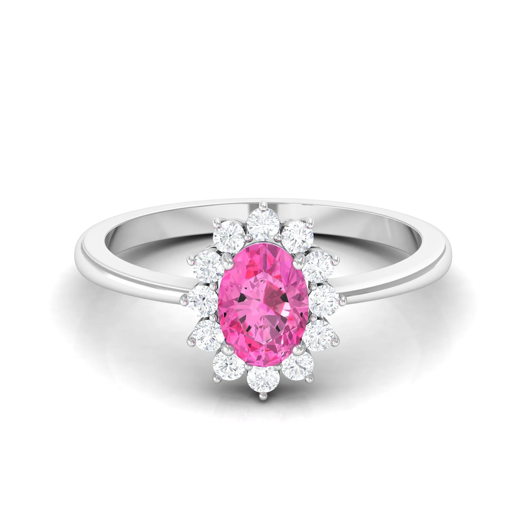 Princess Diana Inspired Oval Cut Pink Sapphire Engagement Ring Diamond Halo