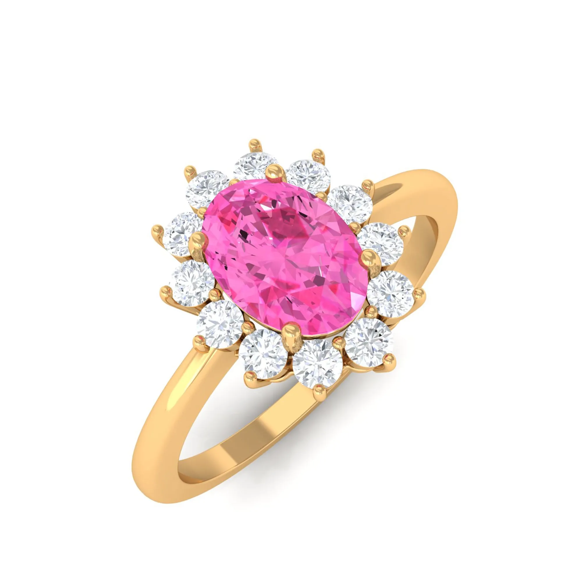 Princess Diana Inspired Oval Cut Pink Sapphire Engagement Ring Diamond Halo