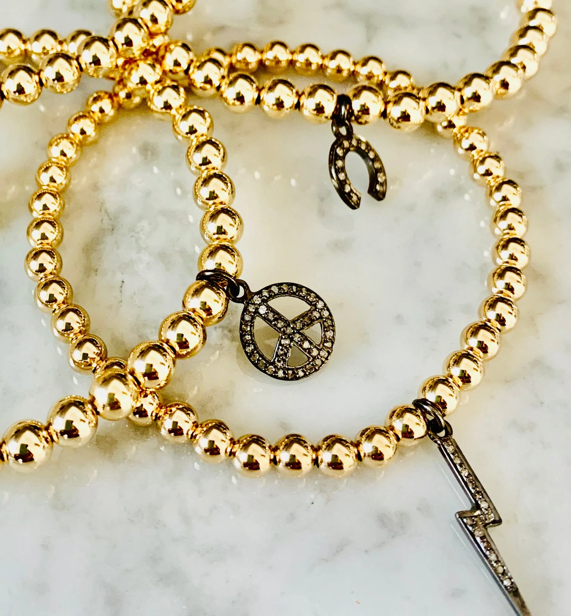 "Black Diamond" Horse Shoe Charm Beaded Bracelet