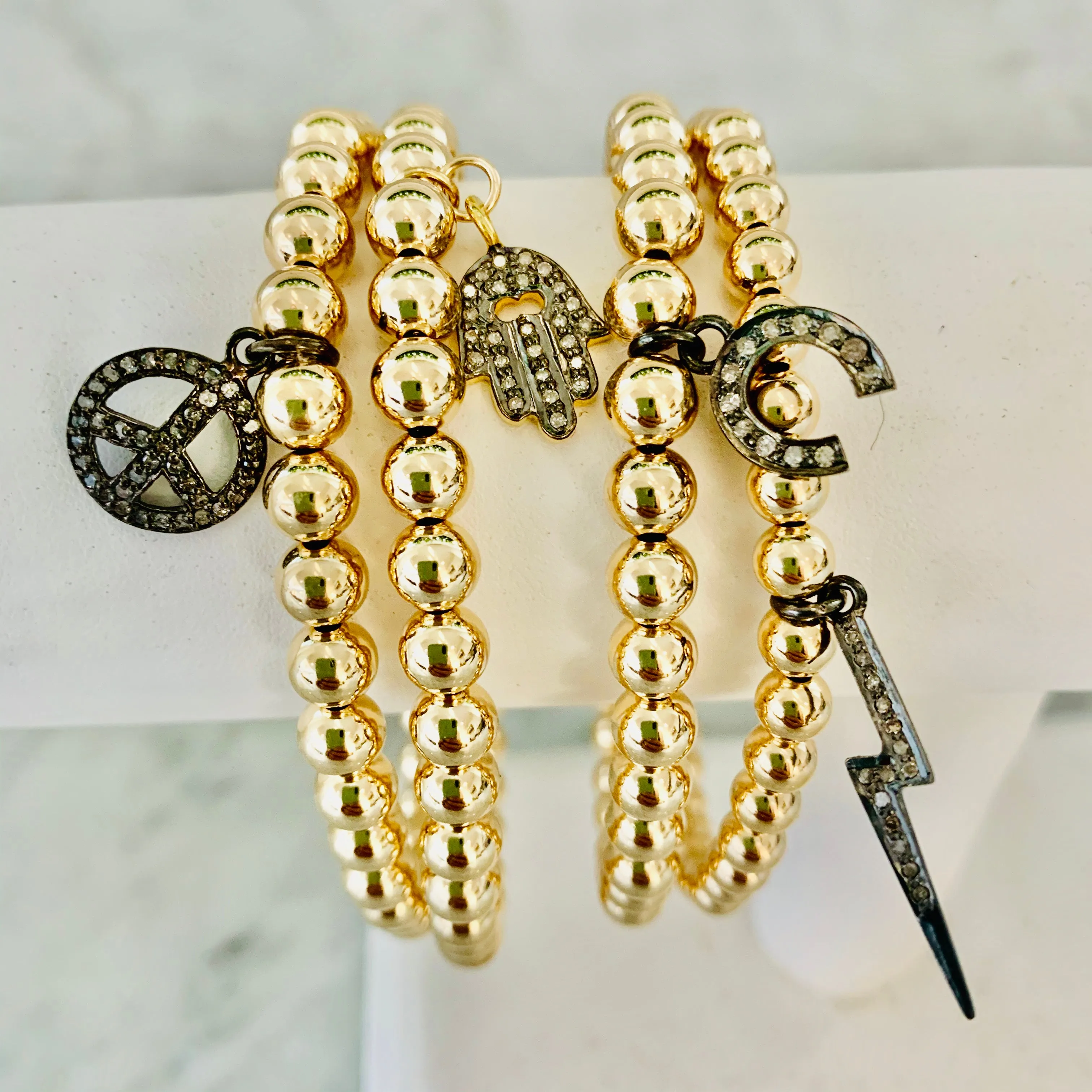 "Black Diamond" Horse Shoe Charm Beaded Bracelet