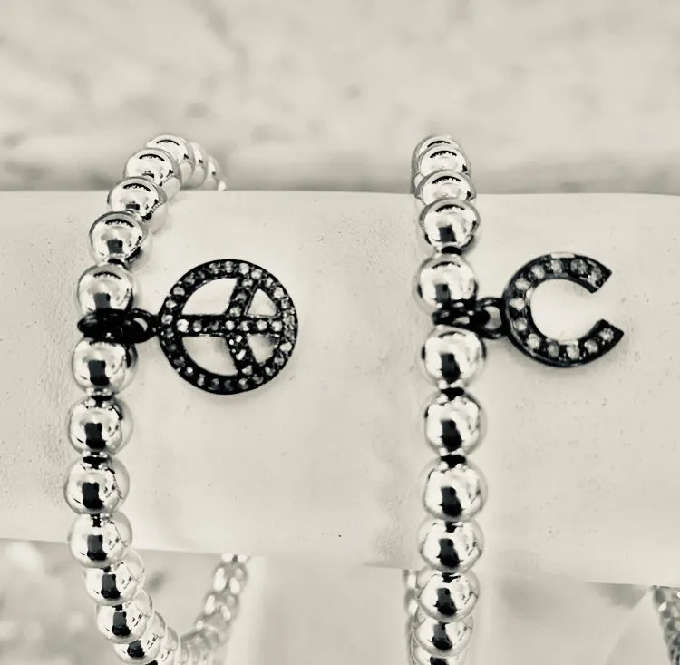 "Black Diamond" Horse Shoe Charm Beaded Bracelet