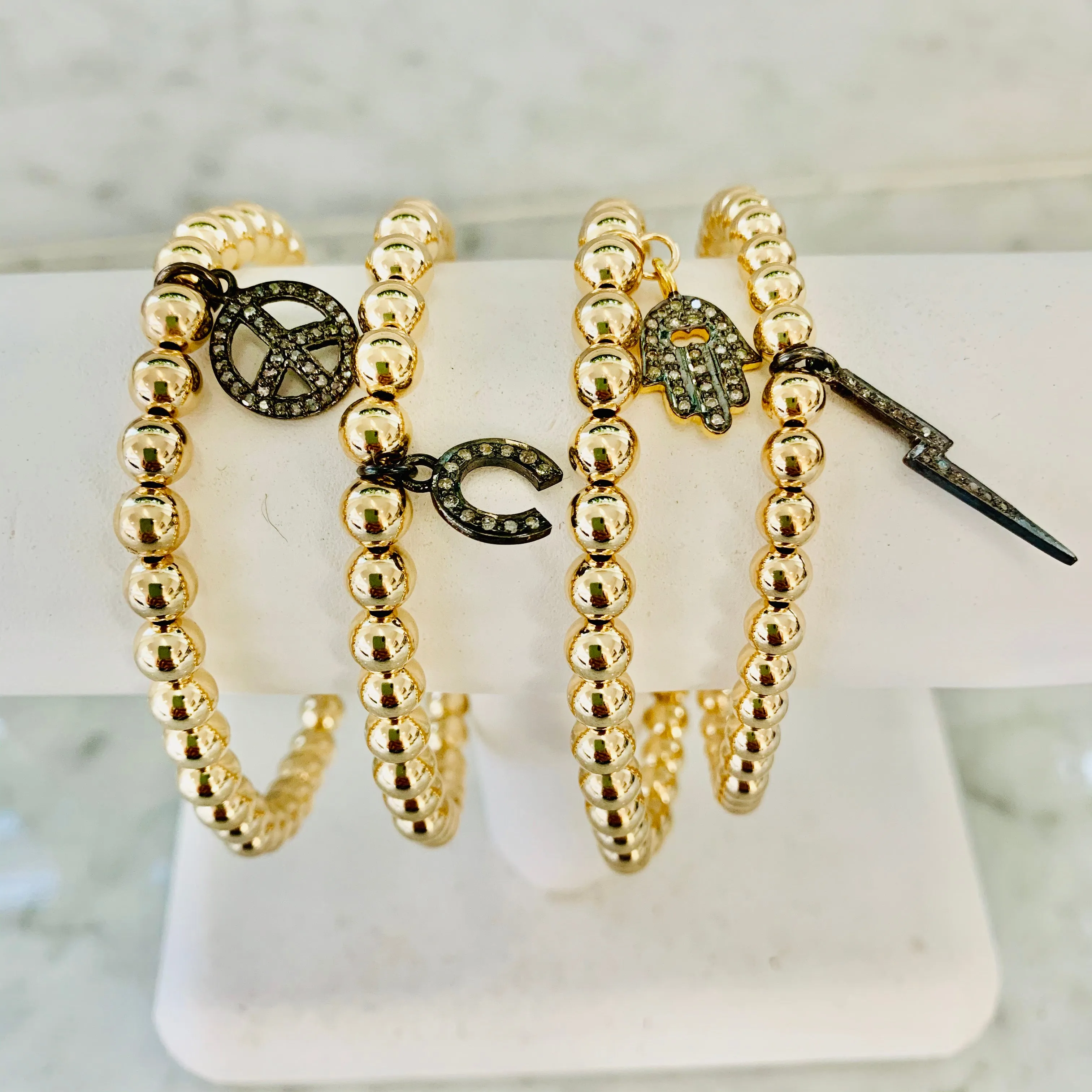 "Black Diamond" Horse Shoe Charm Beaded Bracelet