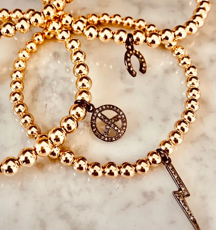 "Black Diamond" Horse Shoe Charm Beaded Bracelet