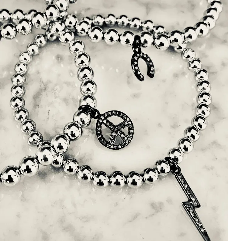 "Black Diamond" Horse Shoe Charm Beaded Bracelet