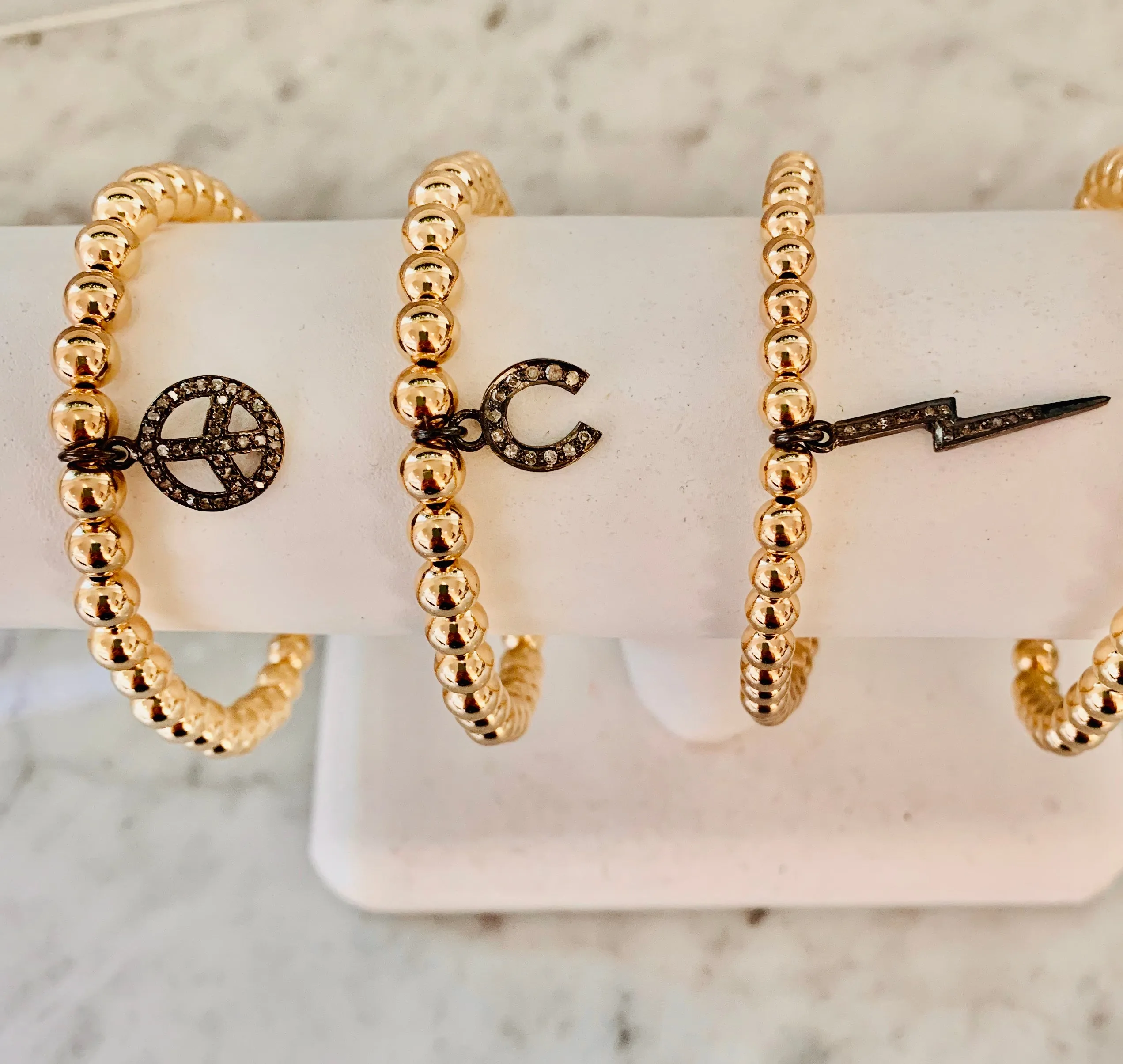 "Black Diamond" Horse Shoe Charm Beaded Bracelet