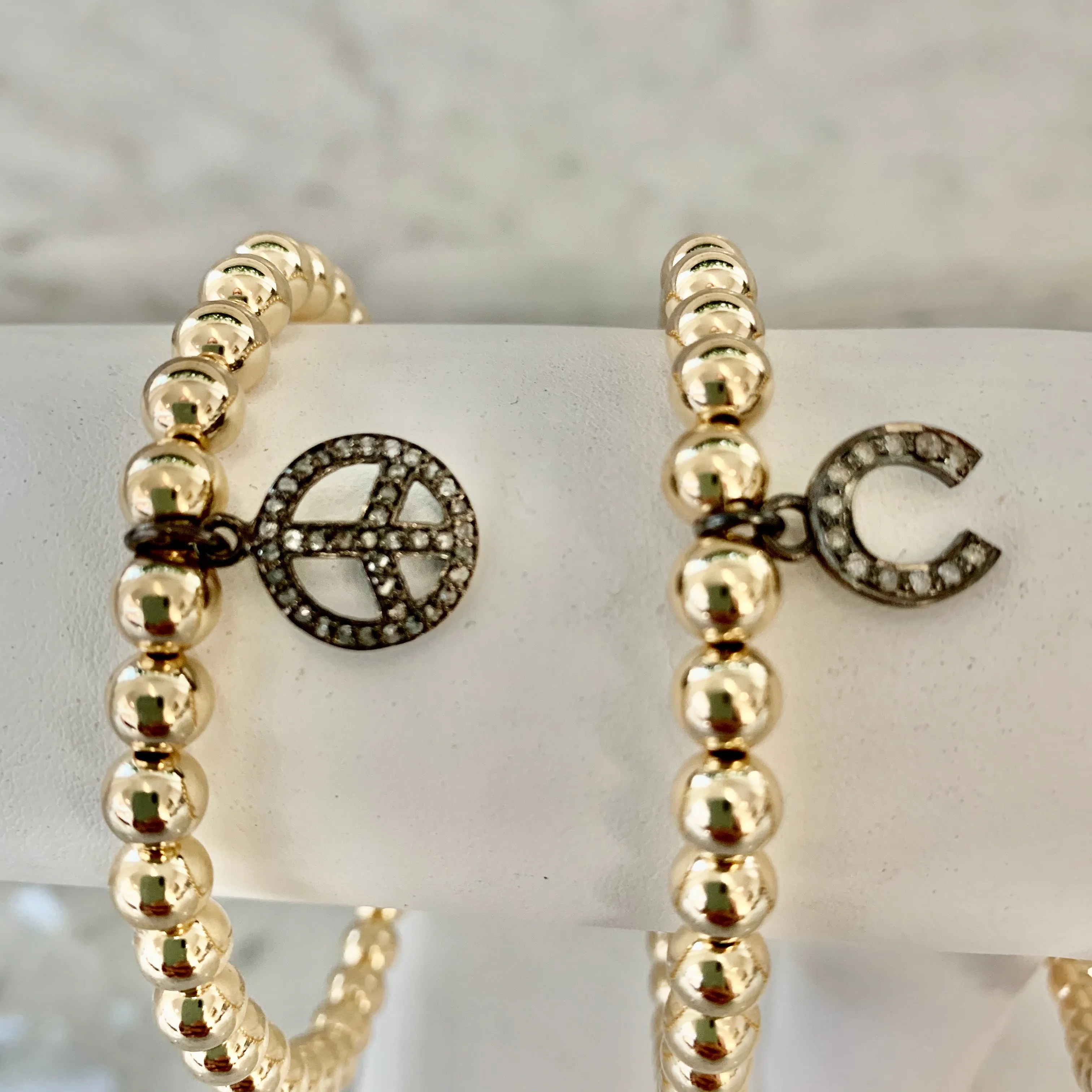 "Black Diamond" Horse Shoe Charm Beaded Bracelet
