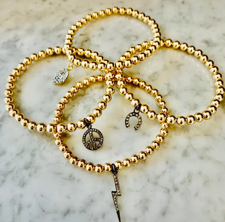 "Black Diamond" Horse Shoe Charm Beaded Bracelet