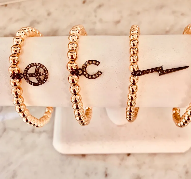 "Black Diamond" Horse Shoe Charm Beaded Bracelet