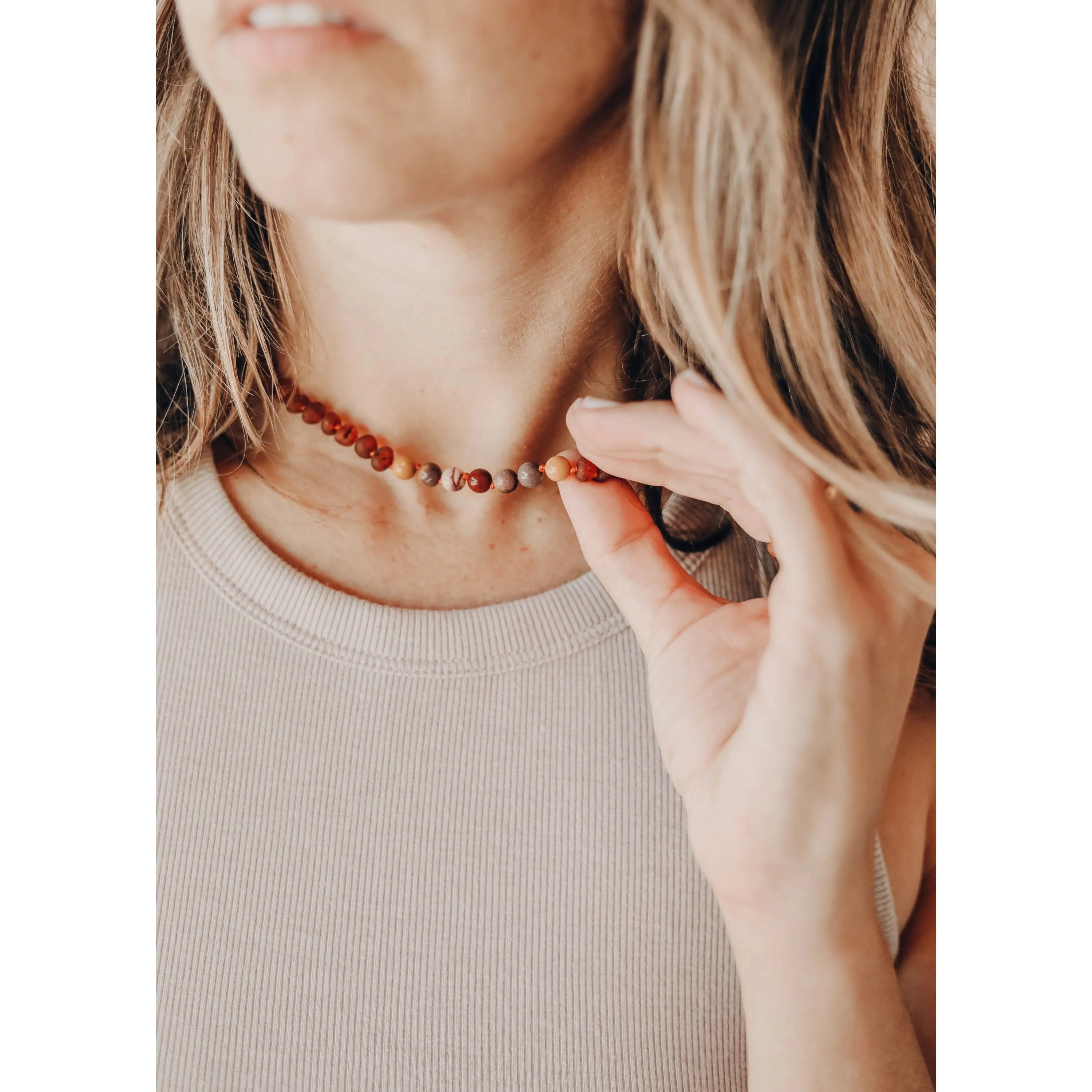 Raw Cognac Amber   Mookaite Jasper Necklace