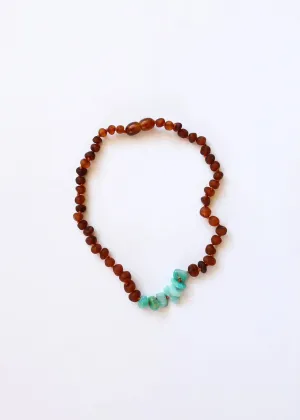 Raw Cognac Amber   Raw Amazonite Necklace
